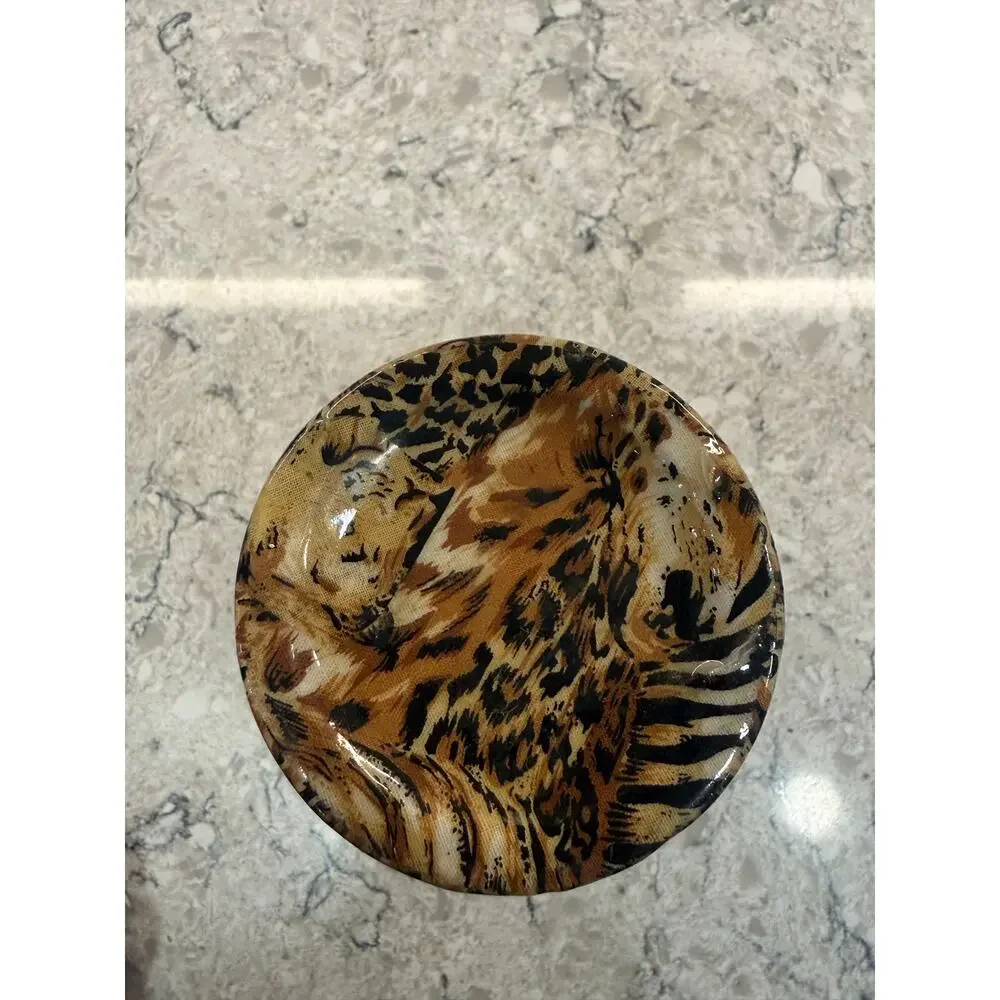 Vintage Porcelain Art Pottery Vase Safari Animal Print Brown Black 9